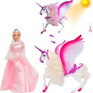 BETTINA White Unicorn🦄Set&12"FairyTale Princess👸🏽DollColor🌈ChangeHairHorse🦄
